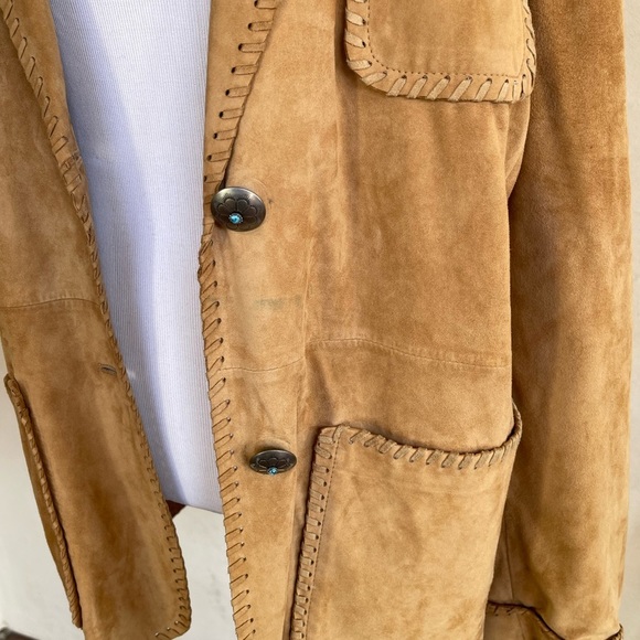 RALPH LAUREN Suede Whip Stitch Leather Western Jacket Silver Turquoise Buttons M - Picture 10 of 15